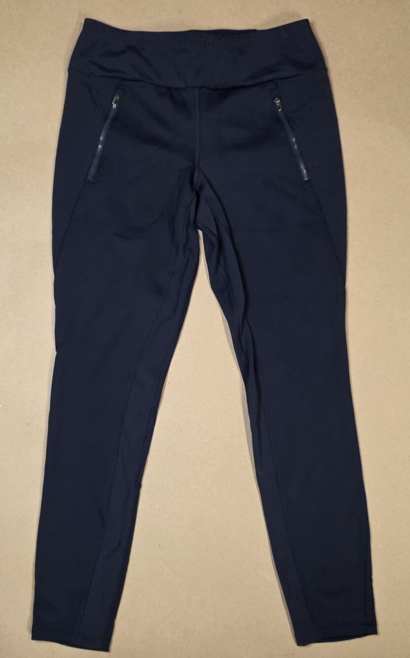 Athleta Womens Peak Hybrid Fleece Tight Leggings Stretch Size M Navy Zip Pockets